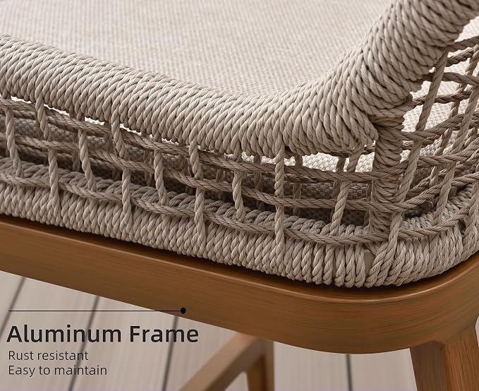 PURPLE LEAF Counter Height Bar Stools Set of 4 Rattan Chair Boho Aluminum Woven - Image 5
