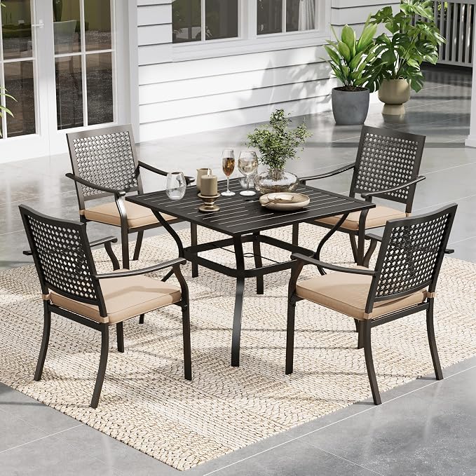 PHI VILLA Metal Patio Outdoor Table and Chairs 5 Piece Dining Set by PHIVILLAThepioneerofcomfortablehouseholdsupplies