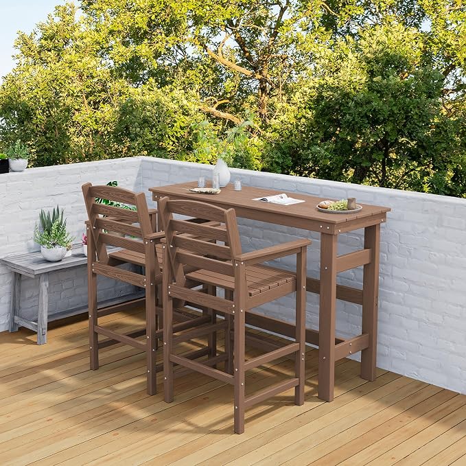 SERWALL 41" Outdoor Bar Table, All Weather HDPE Patio Bar Counter Height Table - Image 2