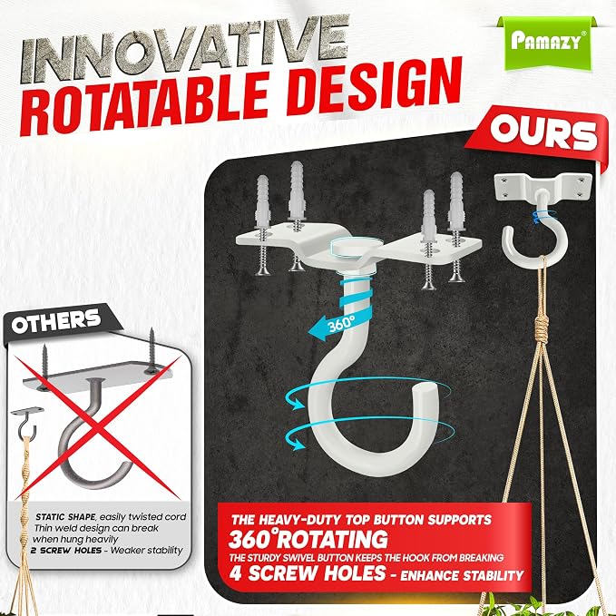 2Pcs 200LBS Rotatable Ceiling Hooks - Image 3