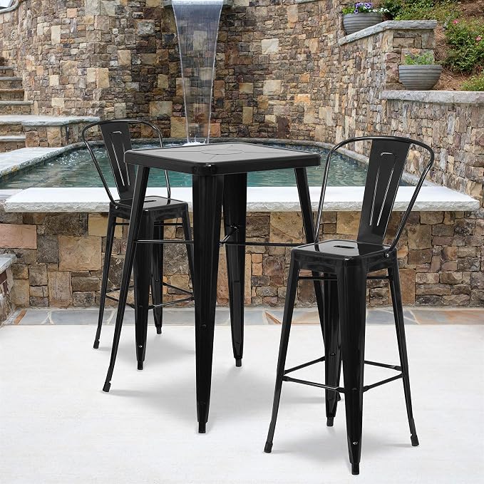 Flash Furniture Commercial Grade 23.75" Square Red Metal Indoor-Outdoor Bar - Image 2