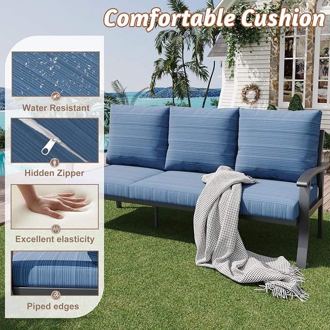 HOMREST Outdoor Couch Aluminum Patio Furniture Sofa, 3-Seat All-Weather Metal - Image 5