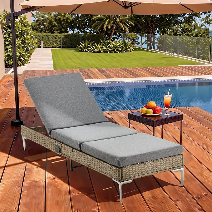 HOMREST Outdoor Chaise Lounge Chair Set of 6, Patio Wicker Lounge Chairs - Image 8
