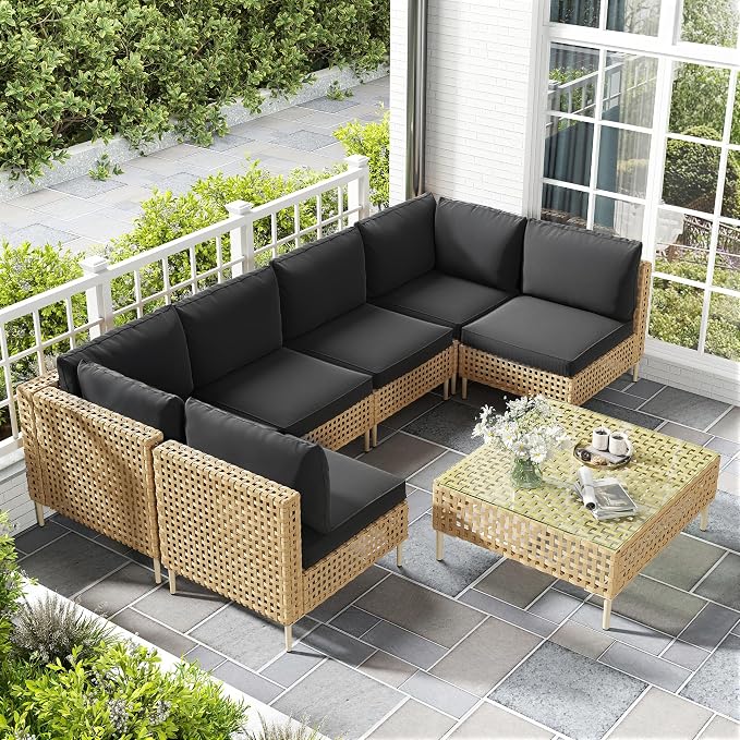 LHBcraft Patio Furniture Set, Large 7 Piece Wicker Outdoor Sectional Furniture by LHBcraft-US