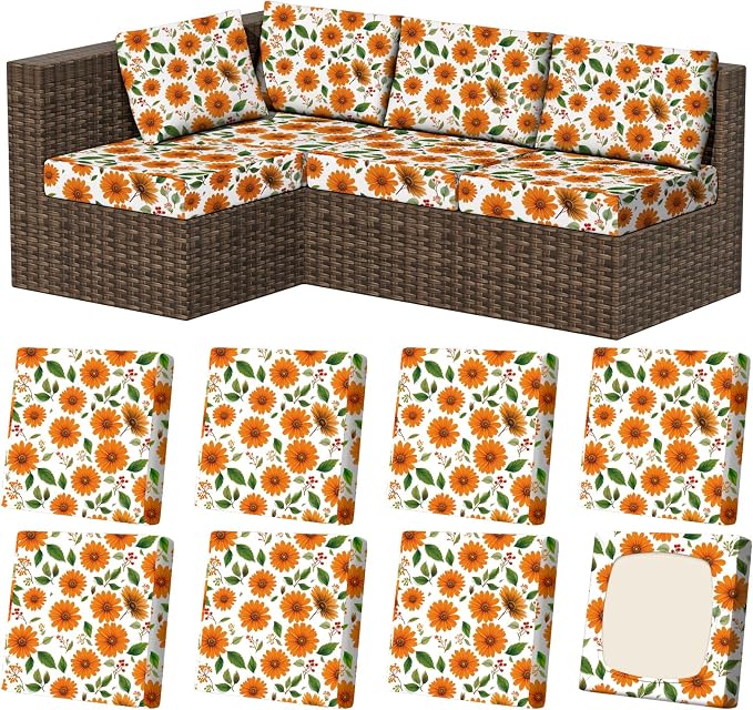 8Pcs Square Large Stretch Patio Cushion Covers, Couch & Sofa Replacement by VORSHAPE