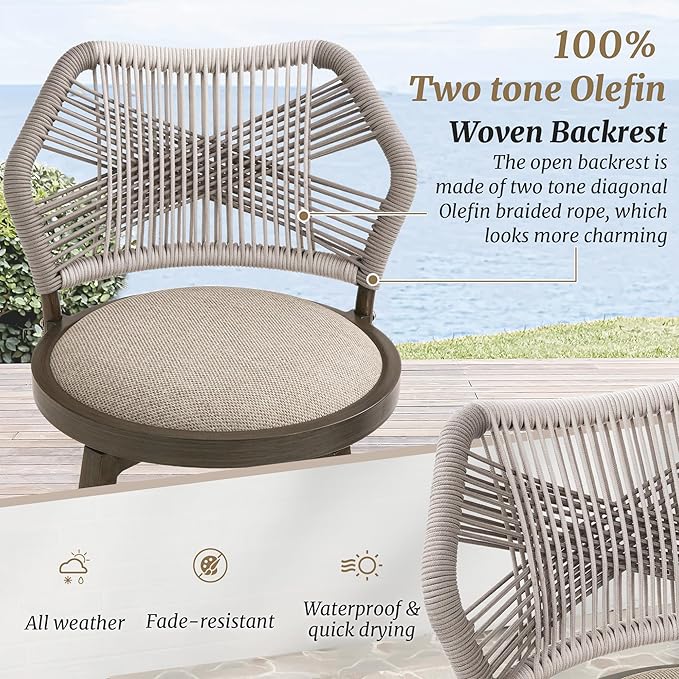 360° Swivel Outdoor Bar Stools Set of 4, Modern Aluminum Wicker Bar Stool - Image 4