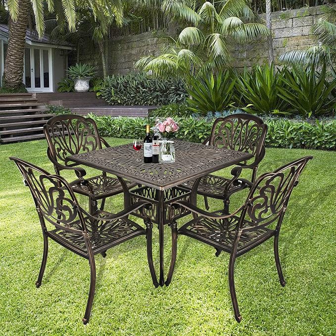 TITIMO 5-Piece Cast Aluminum Outdoor Patio Dining Set, 4 Pattern Chairs and - Image 5