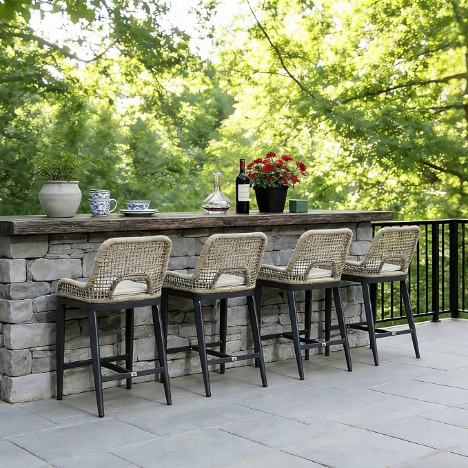 PURPLE LEAF Counter Height Bar Stools Set of 4 Outdoor Bar Chair by PURPLELEAF