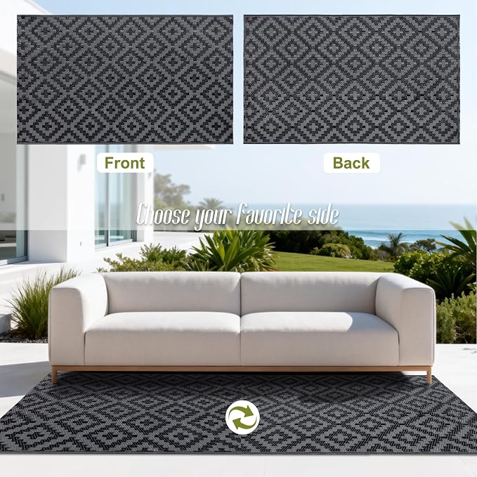 SAND MINE Waterproof Outdoor Rug 8x8 ft, Plastic Reversible Rug, Modern Area Rug - Image 3