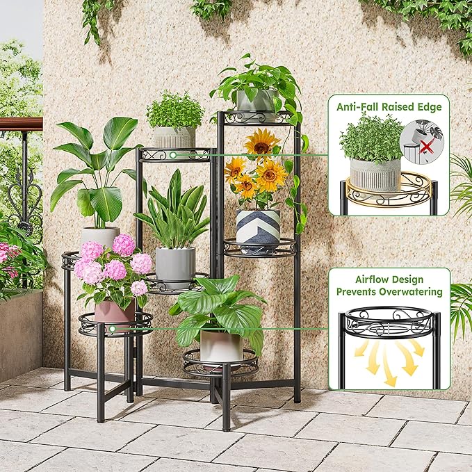 Metal Plant Stand, 7 Tier Tall Wrought Iron Plant Shelf Holder - Image 4