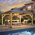 13x15FT Wood Gazebo, Outdoor Wooden Gazebo by 10x10FTHardtopWoodGazebo
