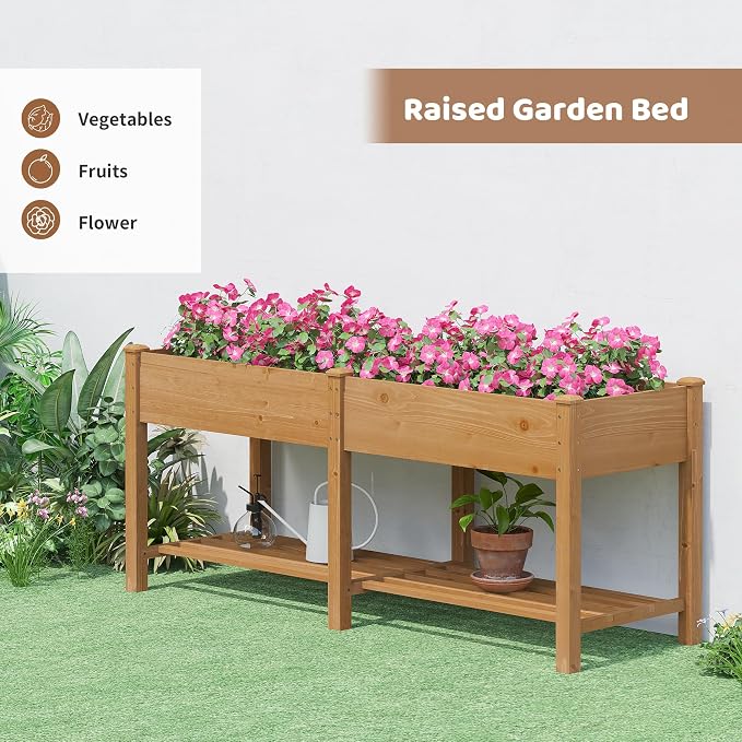 FILWH Raised Garden Bed with Legs Elevated Wooden Planter Box Stand Large - Image 3