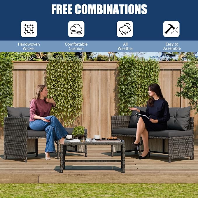 Vongrasig 3 Pieces Patio Furniture Sets, All-Weather Wicker Outdoor Sofa Couch - Image 6