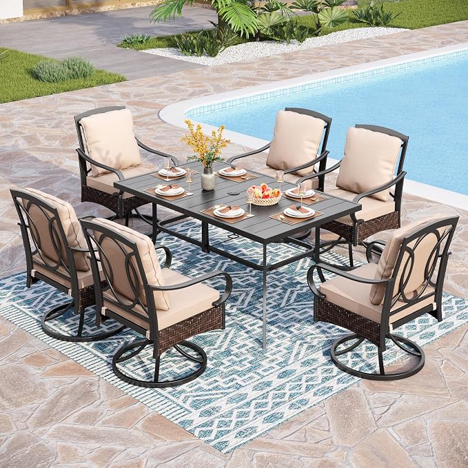 PHI VILLA Outdoor Dining Set for 6, All-Weather Patio Table and Chairs Set for 6 by PHIVILLAThepioneerofcomfortablehouseholdsupplies