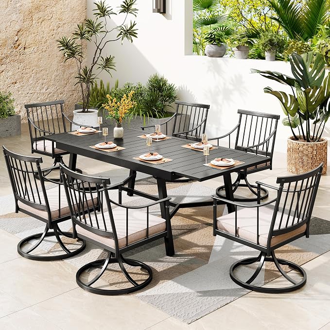 PHI VILLA Swivel Chairs Set of 4 Patio Dining Rocker Chair - Image 7