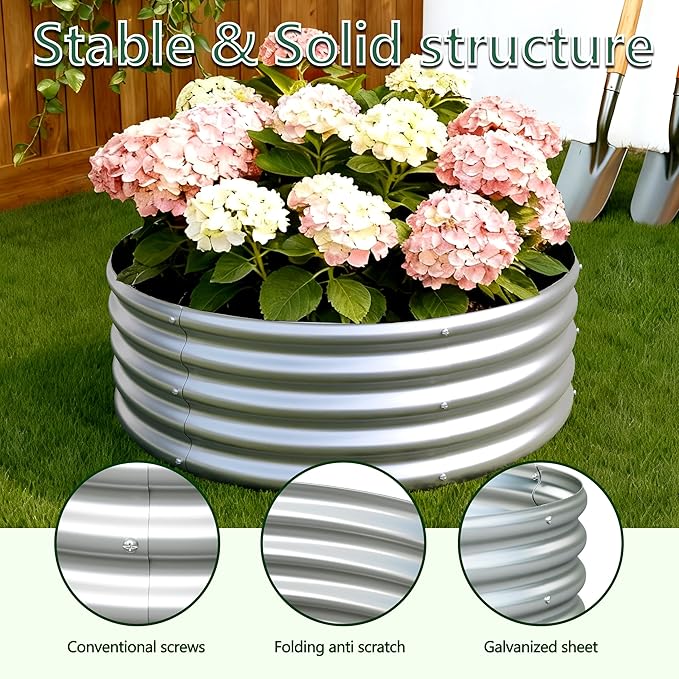 3PCS 3x3x1FT Galvanized Raised Garden Bed Kit, Vegetable Boxes-Round Metal - Image 6