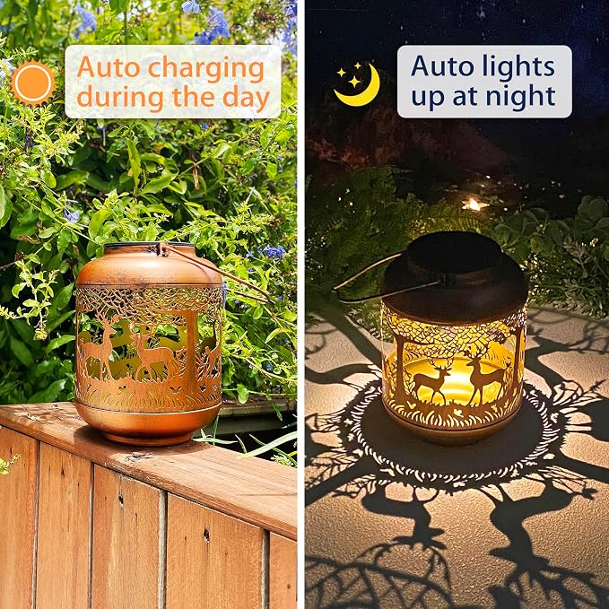 2 Pack Deer Solar Lanterns Outdoor Waterproof Hanging Solar Lights Deer Gifts - Image 3