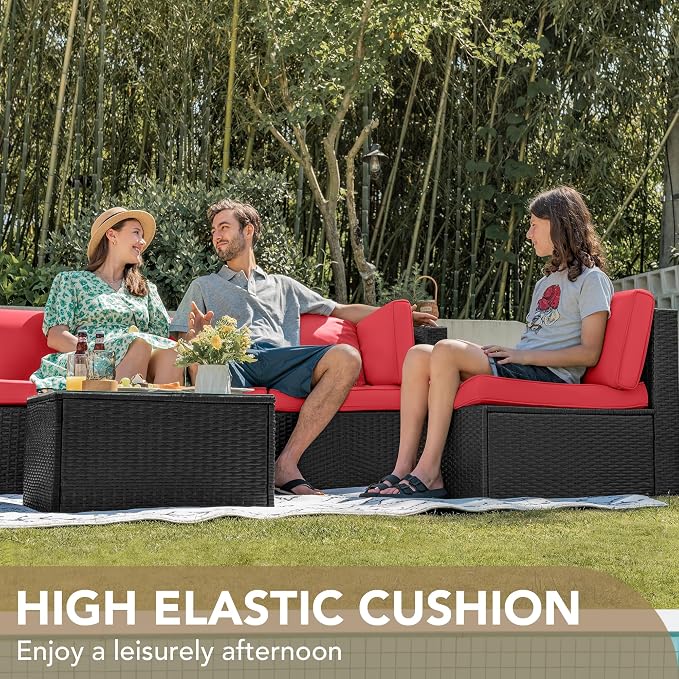 Devoko 7 Pieces Outdoor Sectional Sofa Patio Furniture Sets Manual Weaving - Image 8