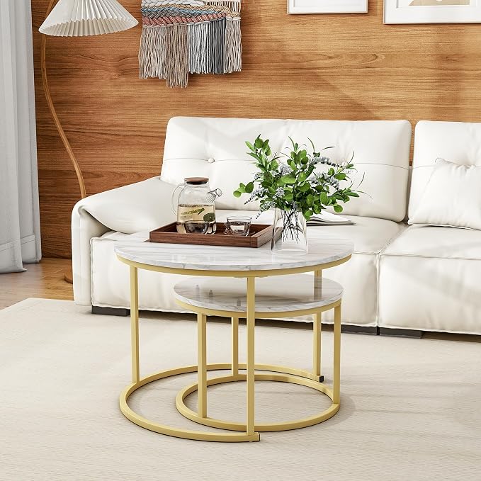 HOJINLINERO Round Coffee Table, Nesting Coffee Table Set of 2, Center Tables - Image 3