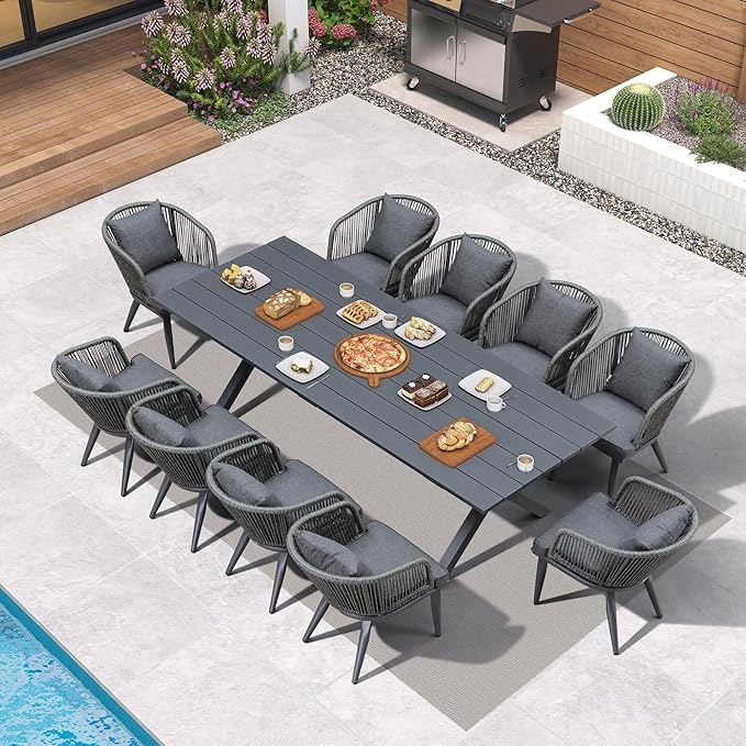 PURPLE LEAF 11 Pieces Patio Dining Set Wicker Outdoor Furniture Rectangular by PURPLELEAF