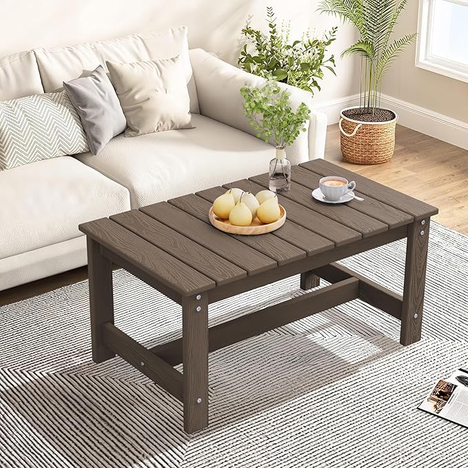 SERWALL HDPE Patio Coffee Table, Rectangle Outdoor Coffee Table, All Weather - Image 9