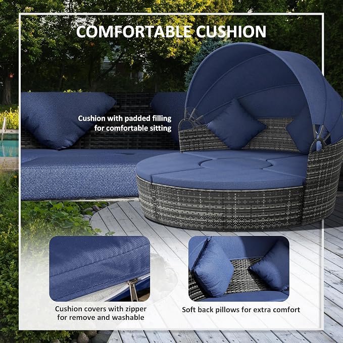 Outsunny 4-Piece Round Convertible Daybed - Image 6