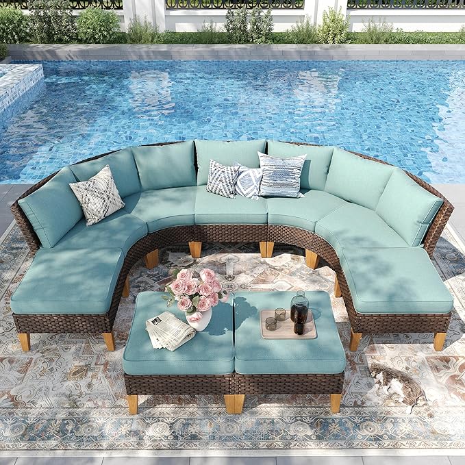 PHI VILLA 7-Piece Wicker Patio Furniture Set, Outdoor Half-Moon Curved by PHIVILLAThepioneerofcomfortablehouseholdsupplies