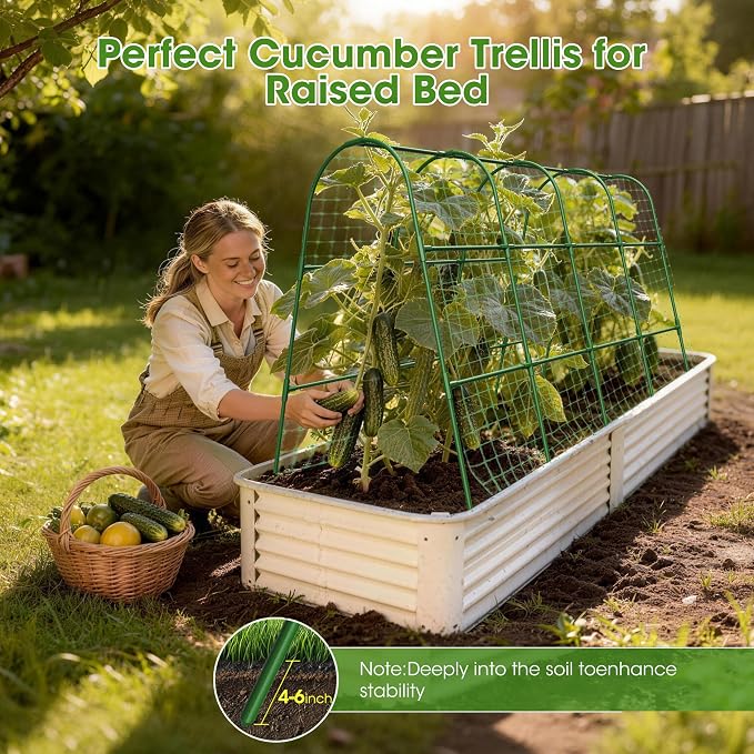 Cucumber Trellis for Raised Bed, U-Shape Garden Trellis for Climbing Plants - Image 3