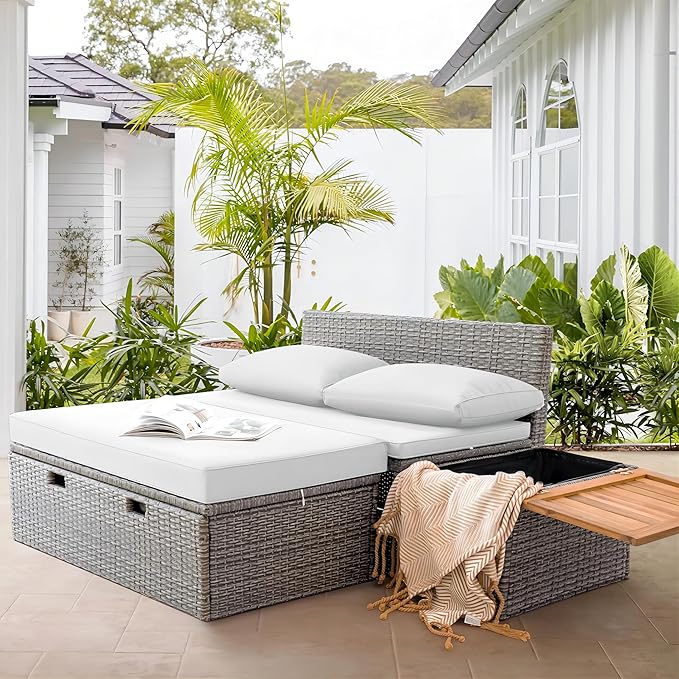Greesum Outdoor Daybed Set Multifunctional Wicker Lounge Bed Furniture by BuynowfromGreesum