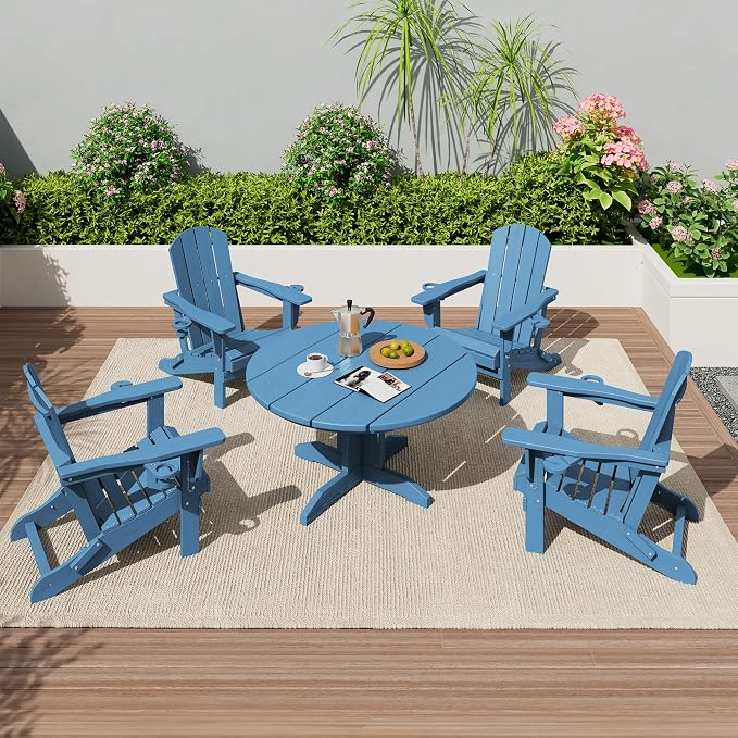 SERWALL Outdoor Round Coffee Table Set, 5-Piece Outdoor Coffee Table and by SERWALL