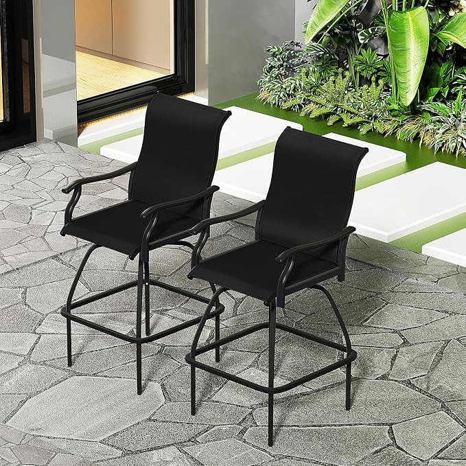 LEVELEVE Patio Bar Set 4pcs Swivel Bar Stools Outdoor Bistro Textilene - Image 2