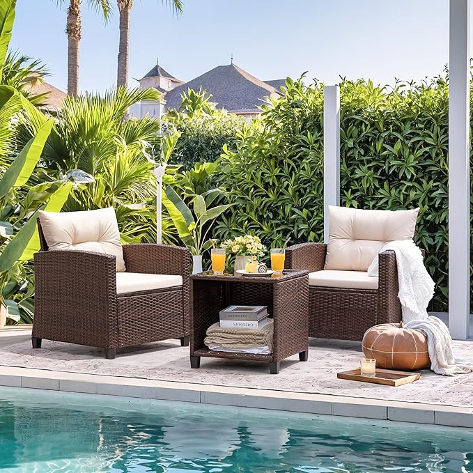 Devoko 3 Pieces Patio Furniture Set, PE Rattan Wicker Patio Set - Image 6