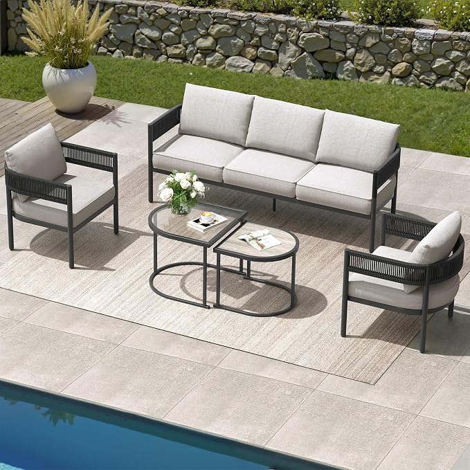 Grand patio 5-Piece Outdoor Furniture Set, 5 Seats Wicker Sofa Conversation Set - Image 3