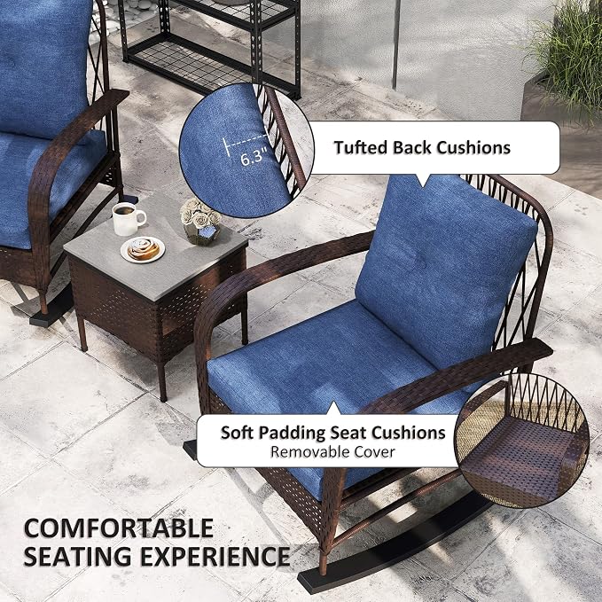 Outsunny 3 Piece Wicker Patio Furniture Set, PE Rattan Rocking Chairs - Image 5