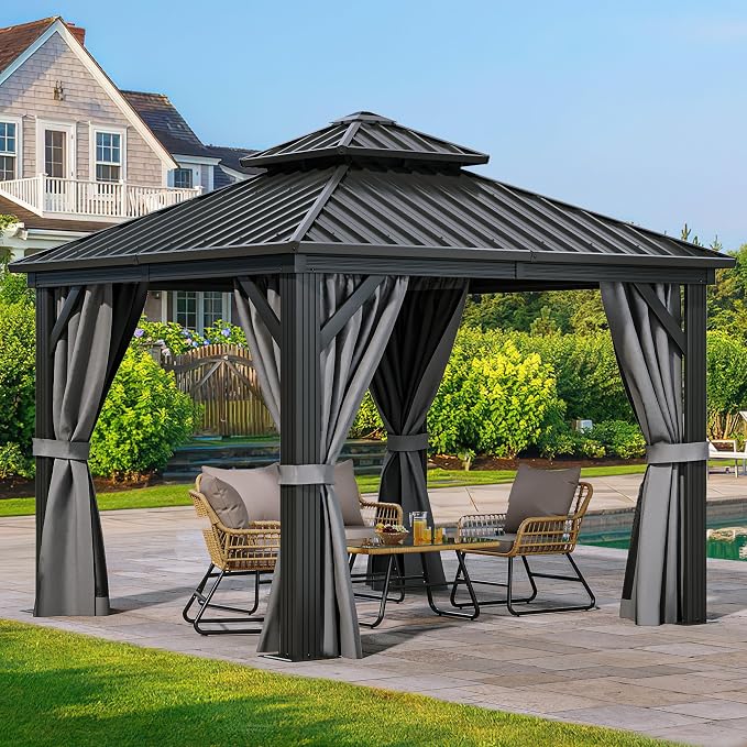 YITAHOME 10x10ft Hardtop Gazebo Heavy Duty Double Roof - Image 9