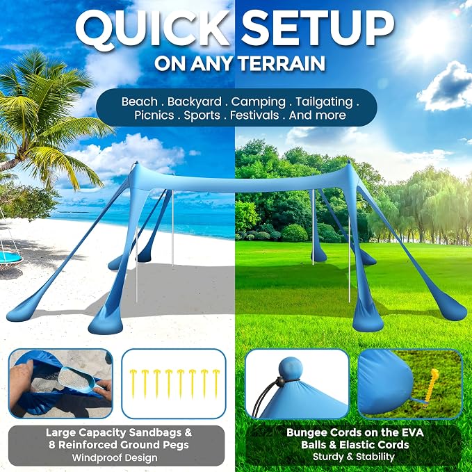 Beach Canopy Beach Tent Pop Up Shade 10x10ft Sun Shelter UPF50+ - Image 3