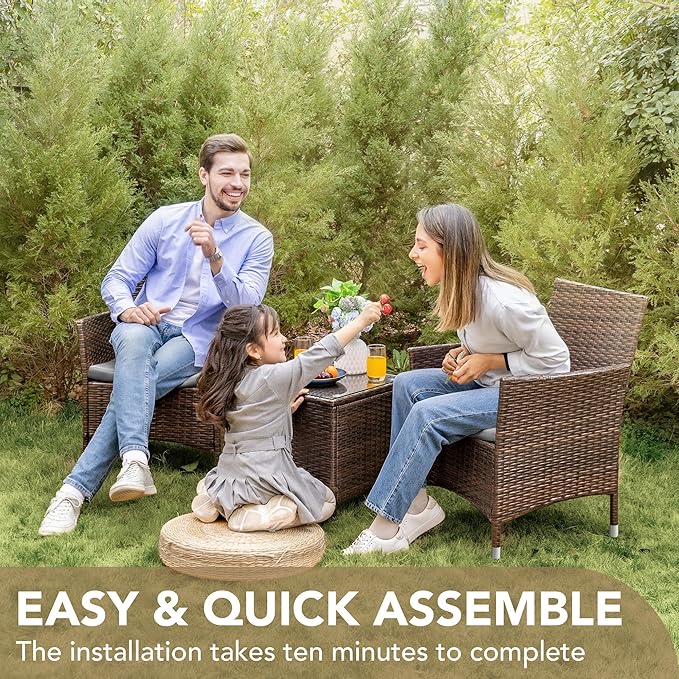 Devoko Patio Porch Furniture Sets 3 Pieces PE Rattan Wicker Chairs - Image 4