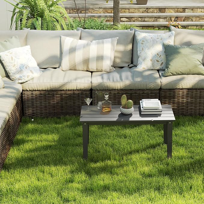 Outsunny HDPE Outdoor Coffee Table, All-Weather Rectangle Patio Coffee Table - Image 7