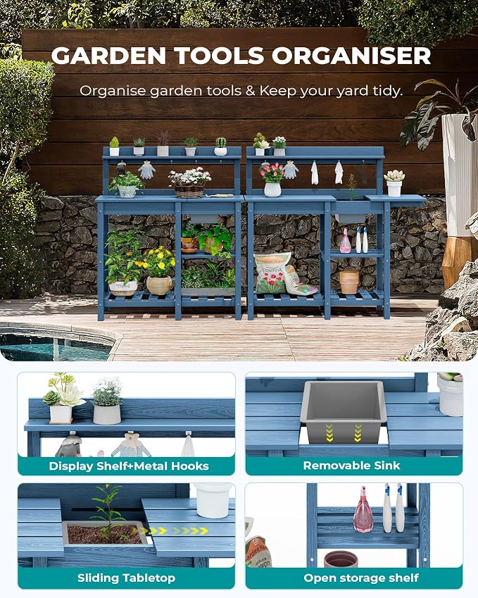 SERWALL Outdoor Potting Bench 2-Piece Set, Rot-Resistant HDPE Potting Table - Image 4