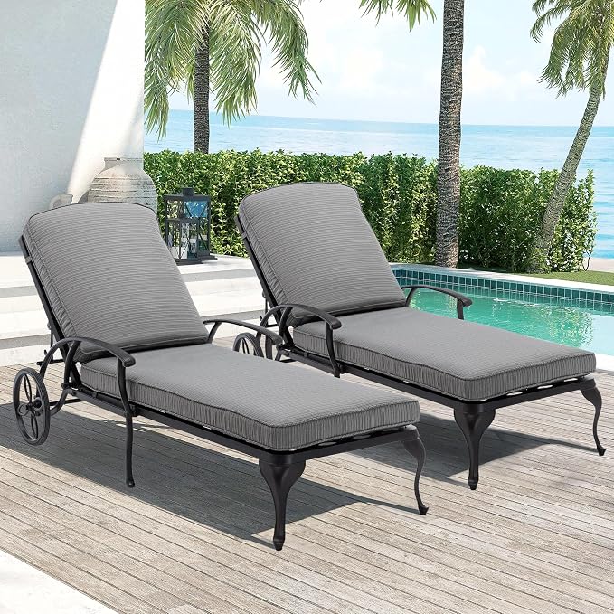 Chaise Lounge Chair Outdoor- Set of 2 Patio Pool Chairs Tanning Lounges by Villeston