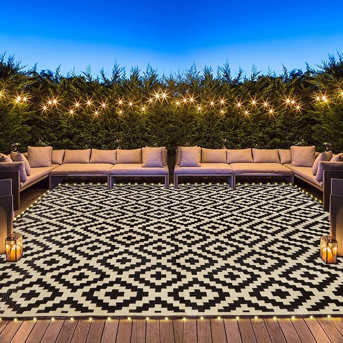 SAND MINE Reversible Mats with Led Strip Lights, Plastic Straw Rug, Modern Area by SANDMIND