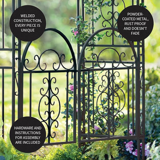 Plow & Hearth Arch Metal Outdoor Garden Arbor Double Gate | Montebello | 7 Feet - Image 6