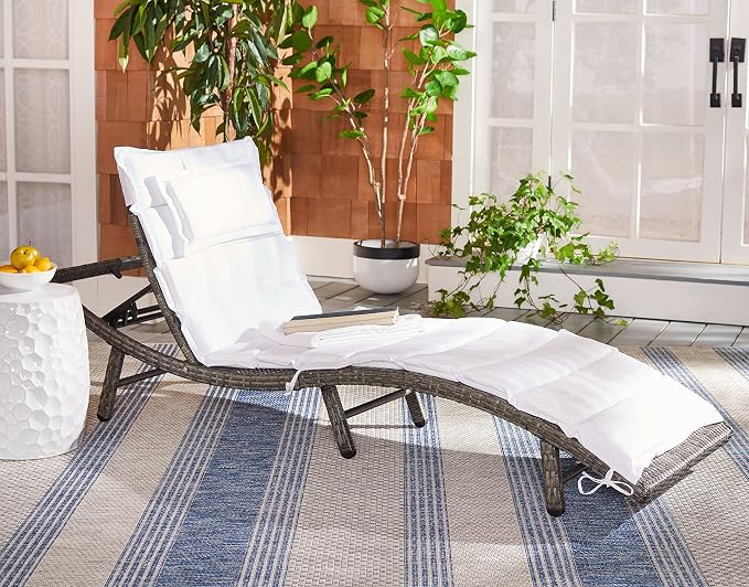SAFAVIEH Outdoor Collection Colley Grey Brown Wicker/White Cushion Adjustable - Image 10