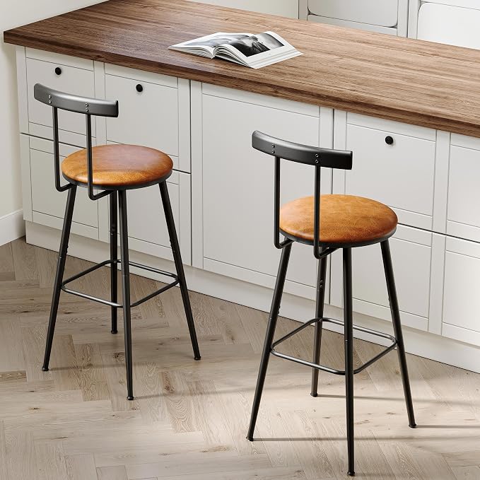Bar Stools, Bar Chairs with Backrest and Footrest, Industrial Counter Stools - Image 2