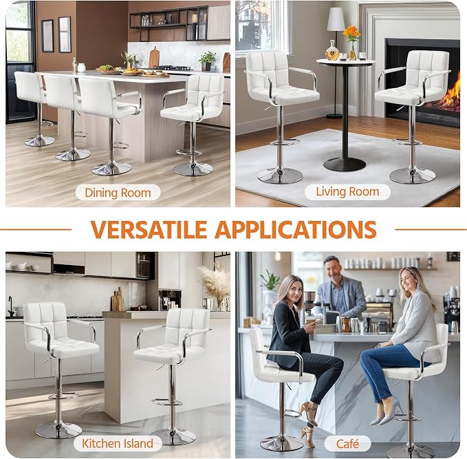 Yaheetech Bar Stools, PU Leather Adjustable Swivel Barstools, Hydraulic Kitchen - Image 6