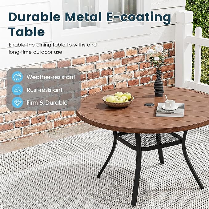 Patio Dining Table for 4, Round Metal Outdoor Table - Image 4