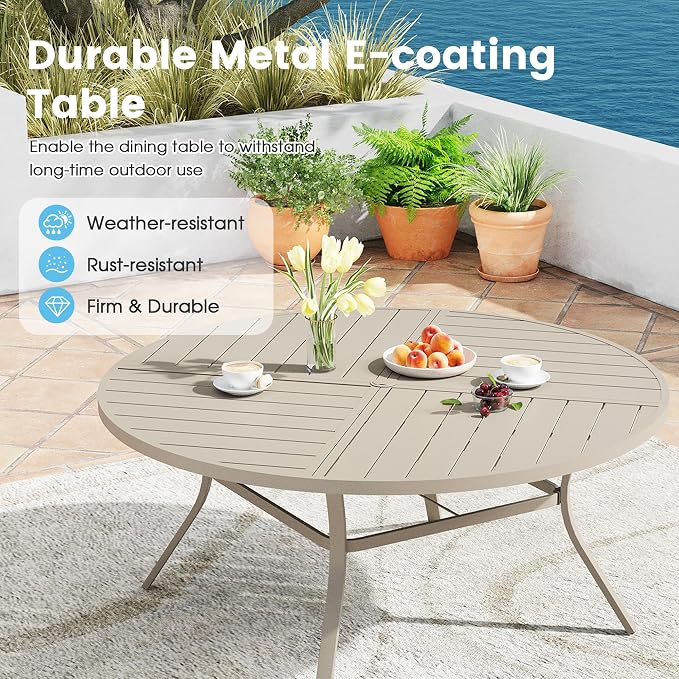 Patio Dining Table for 8-10, Round Metal Outdoor Table - Image 5