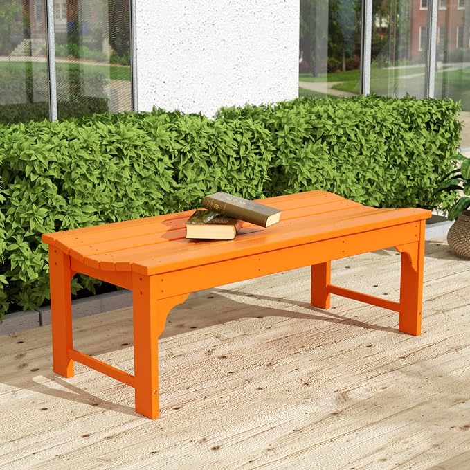 WO Home Furniture Outdoor 46" Backless HDPE Adirondack Bench, Poly Lumber Seat - Image 2