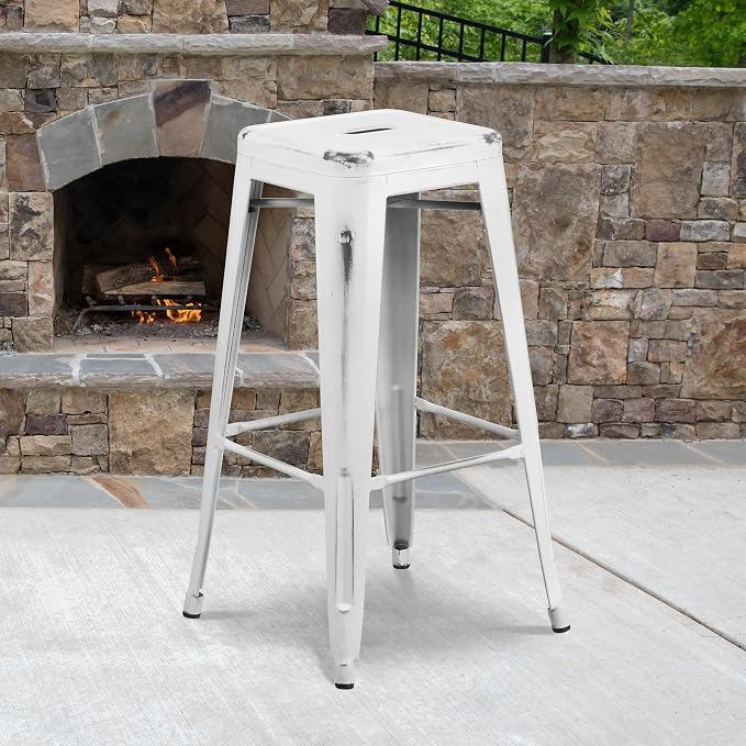 Flash Furniture Kai Commercial Grade 4 Pack 30" High Backless Distressed White - Image 2