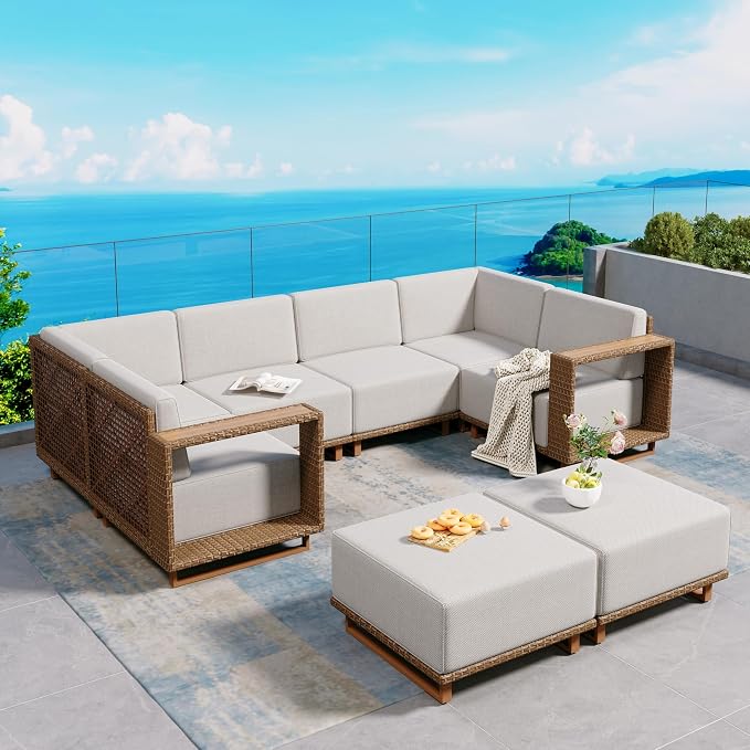 8 Pieces Patio Furniture Set, Outdoor Rattan Wicker Sectional Sofa by SUNSHINEVALLEY